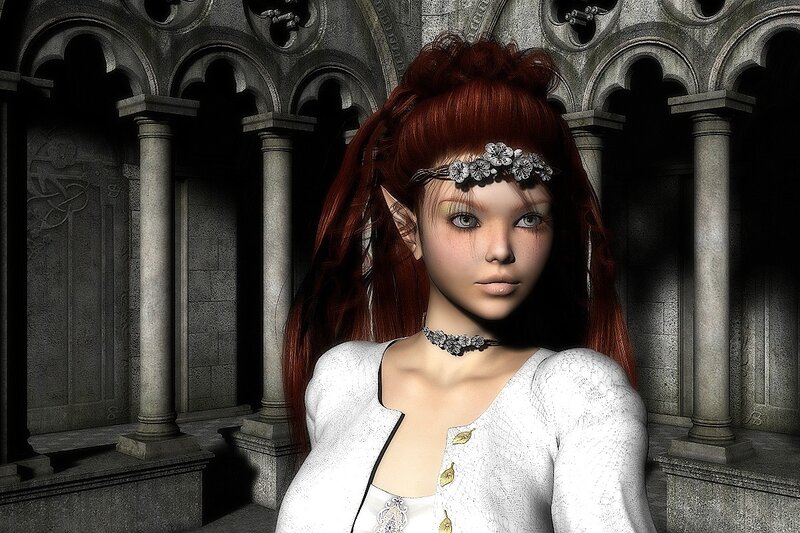 elf woman in a stone hall