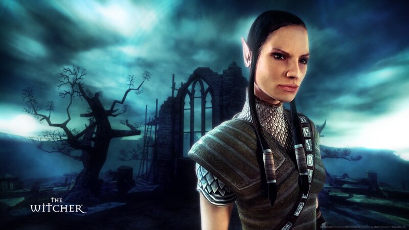 Elf Woman in Armor — Blue, Dramatic, Night, Digital Art, Ruins