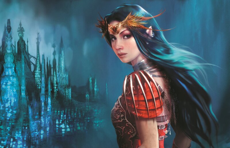 Elf Woman in Armor — Blue, Dramatic, Night, Digital Art