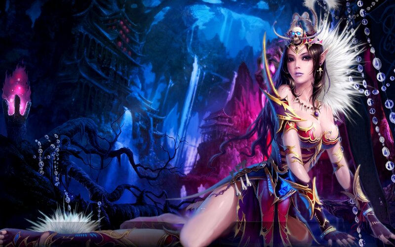 Elf Woman in Armor — Blue, Dramatic, Night