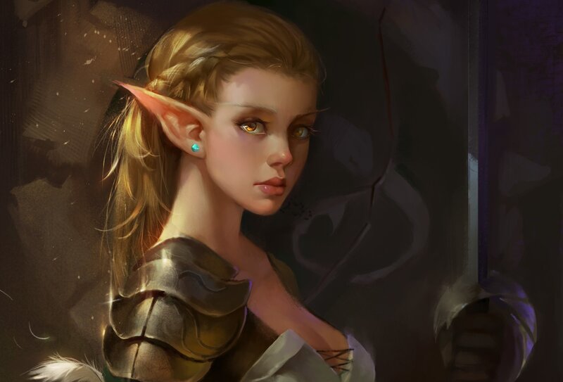 Elf Woman in Armor — Brown, Dramatic