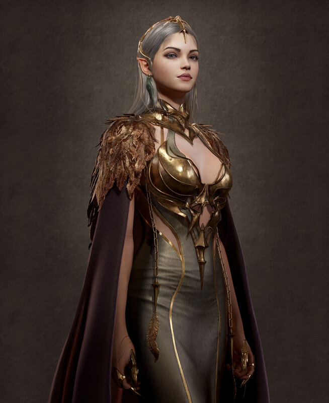 Elf Woman in Armor — Gray, Dramatic, 3d Render