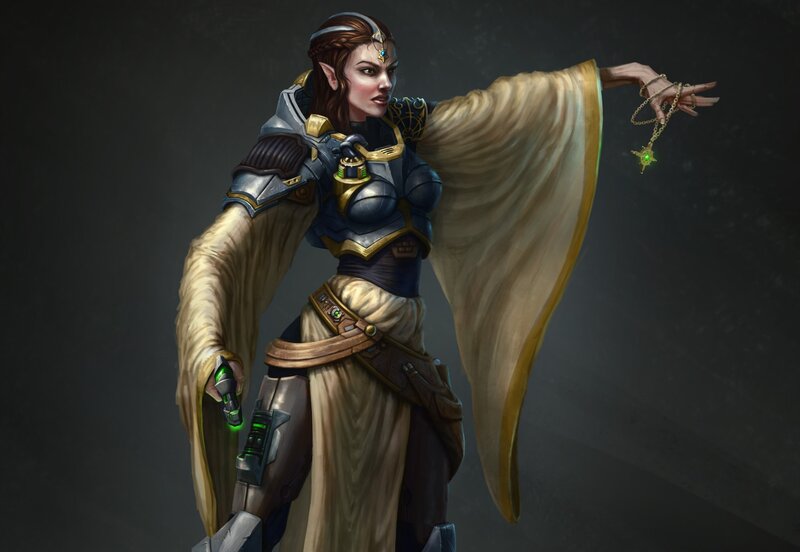 Elf Woman in Armor — Gray, Dramatic, Digital Art