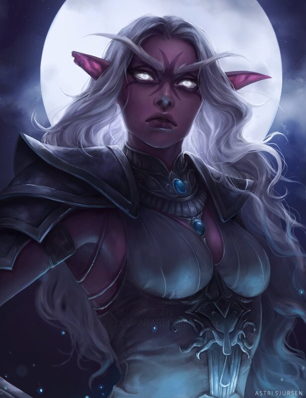 Elf Woman in Armor — Purple, Dramatic, Night, Digital Art, Moon