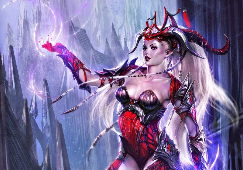 Elf Woman in Armor — Red, Dramatic