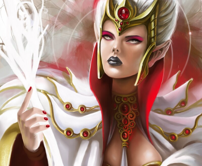 Elf Woman in Armor — White, Dramatic