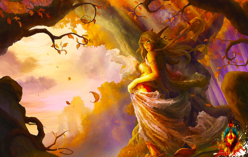 Elf Woman in Autumn Forest — Orange, Dramatic
