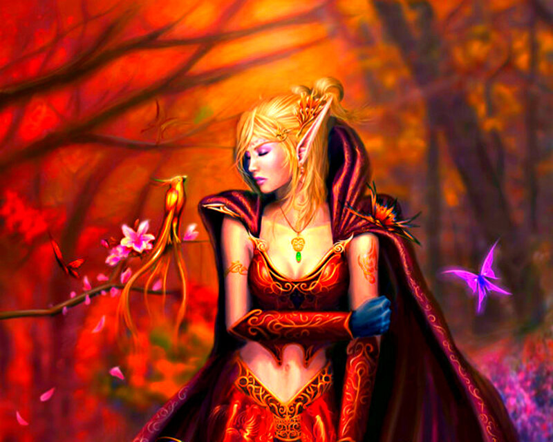 Elf Woman in Autumn Forest — Red