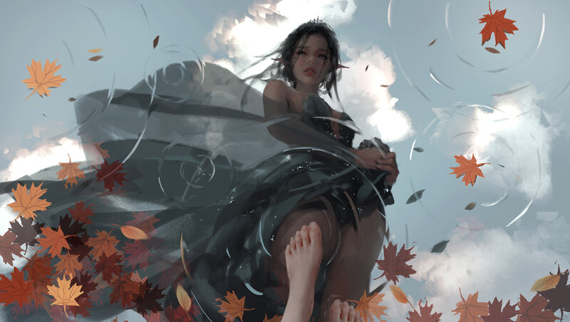Elf Woman in Autumn — Gray, Dramatic