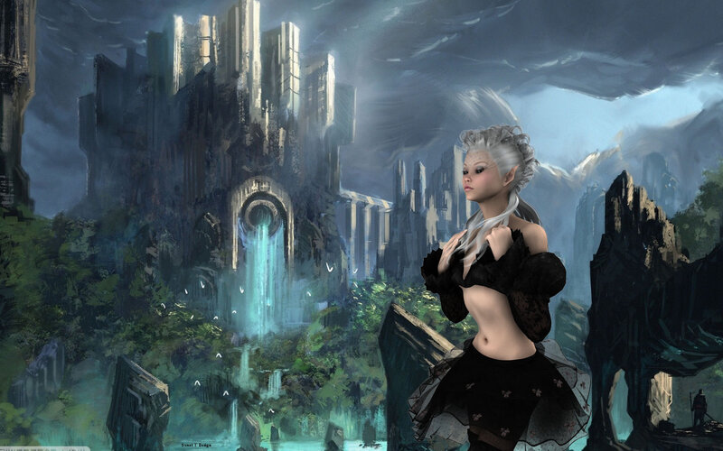 Elf Woman in Black Dress — Dramatic, Digital Art