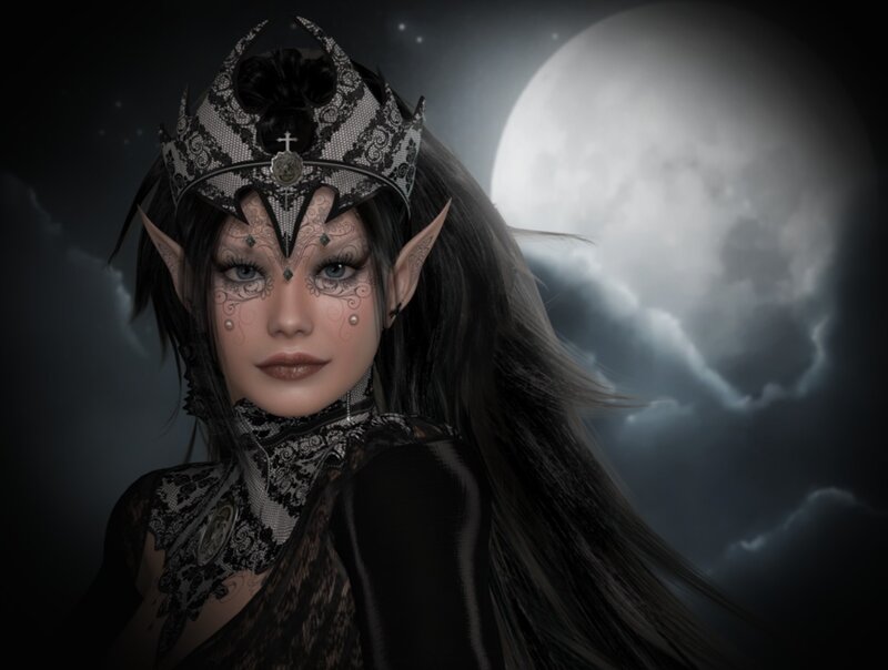 Elf Woman in Black Lace