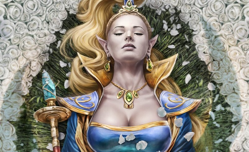Elf Woman in Blue Dress — Serene, Digital Art
