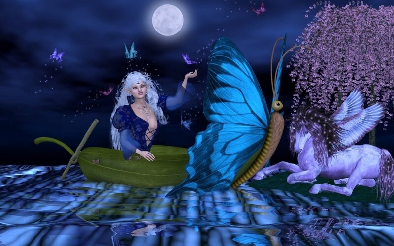 Elf Woman in Boat — Blue