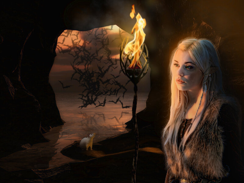 Elf Woman in Cave — Brown