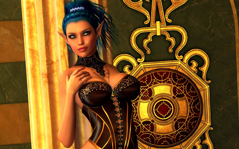 Elf Woman in Corset — Blue
