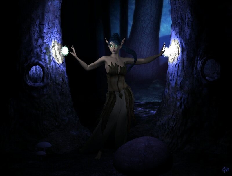 elf woman in dark forest