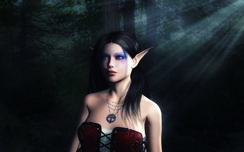 elf woman in dark forest