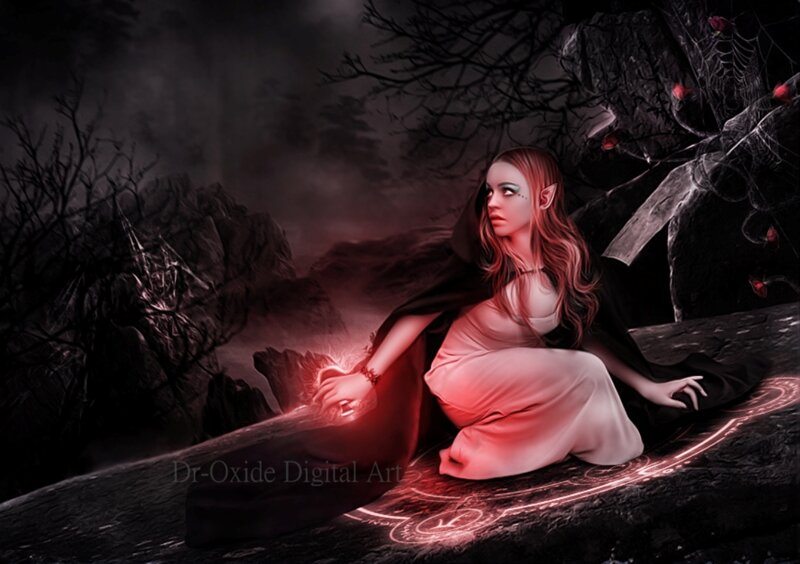 Elf Woman in Dark Forest — Black
