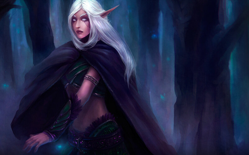 Elf Woman in Dark Forest — Purple