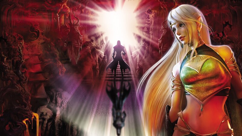 Elf Woman in Fantasy Setting — Red, Dramatic