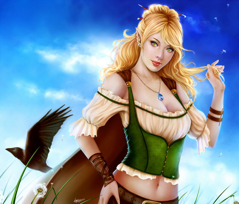 Elf Woman in Field — Blue