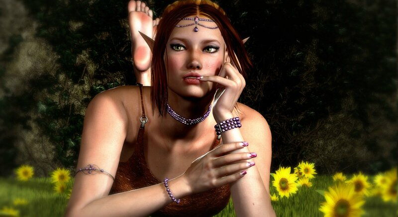 Elf Woman in Field — Green, Serene