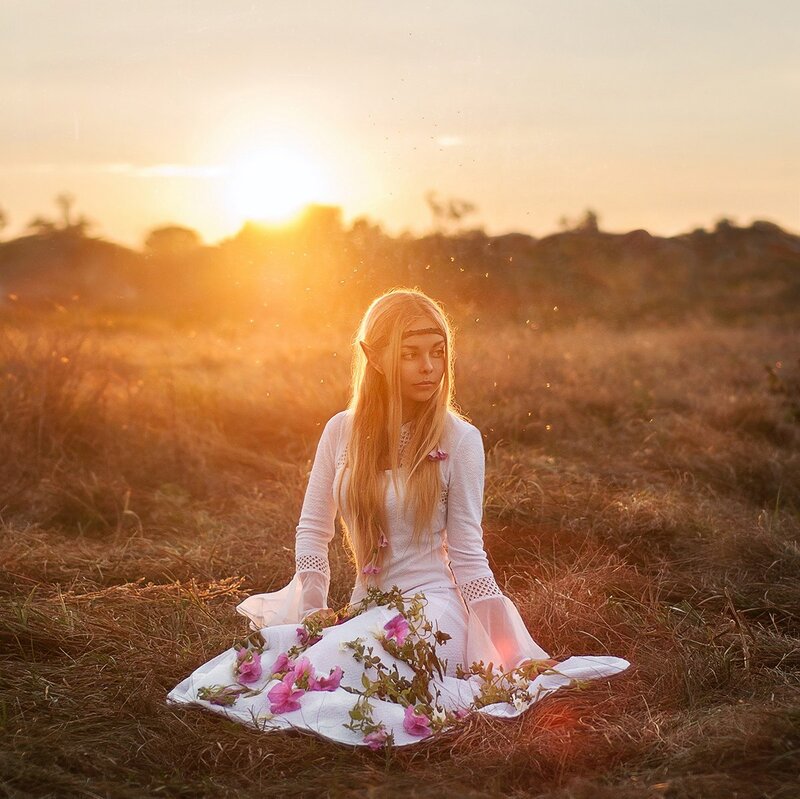 Elf Woman in Field — White