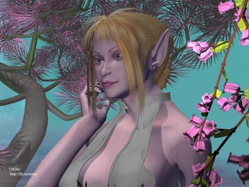 elf woman in floral setting