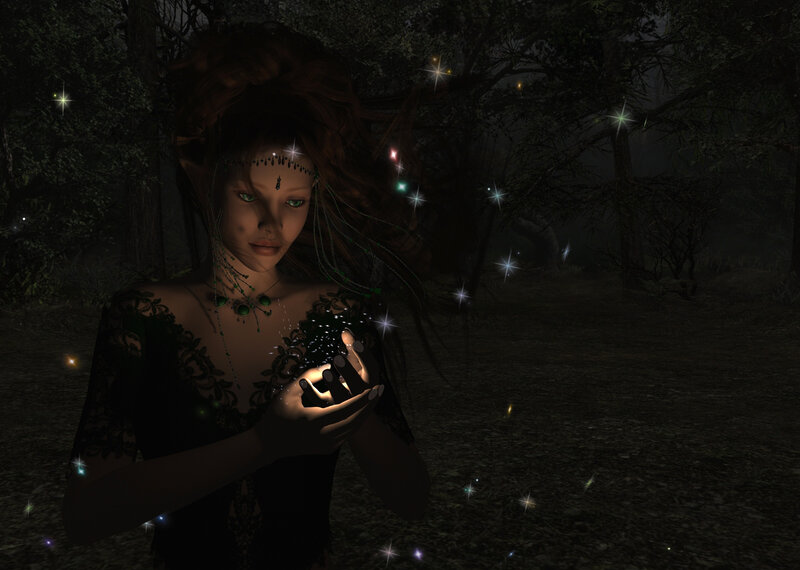elf woman in forest at night