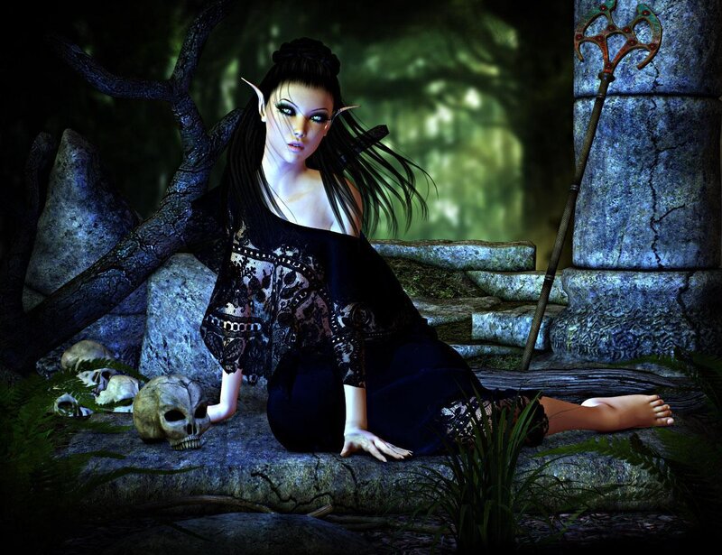 Elf Woman in Forest — Black