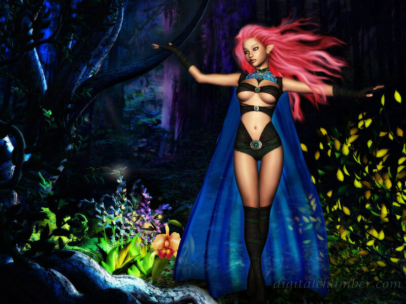 Elf Woman in Forest — Blue, Dramatic, Night