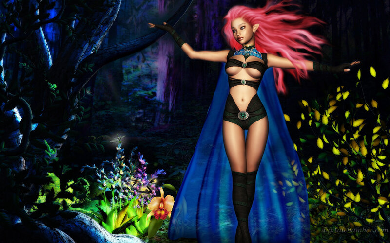 Elf Woman in Forest — Blue, Dramatic