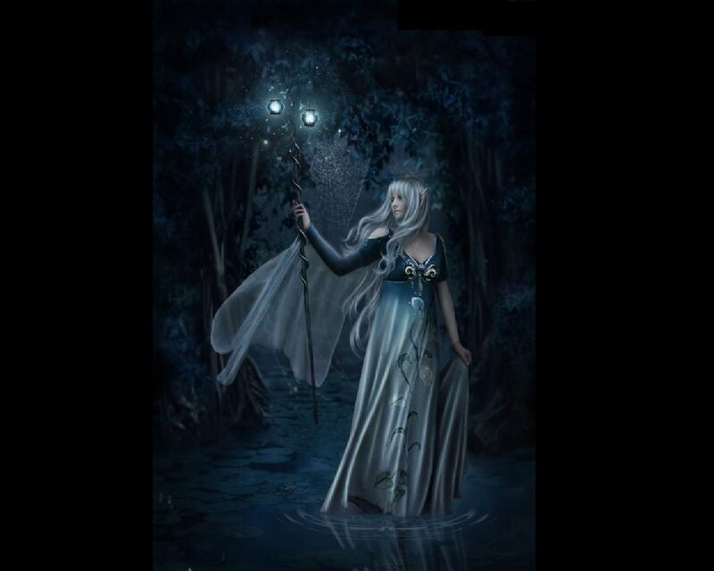 Elf Woman in Forest — Blue, Mysterious