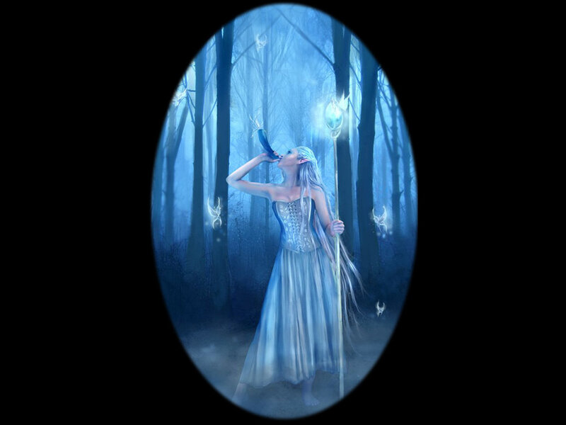 Elf Woman in Forest — Blue