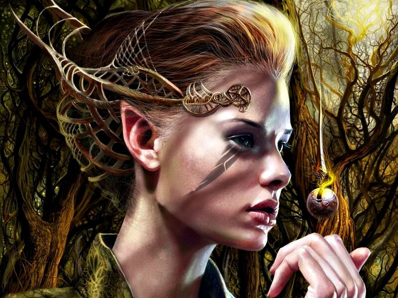Elf Woman in Forest — Brown, Dramatic