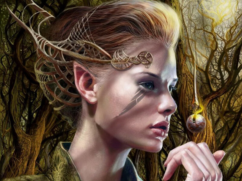 Elf Woman in Forest — Brown, Mysterious