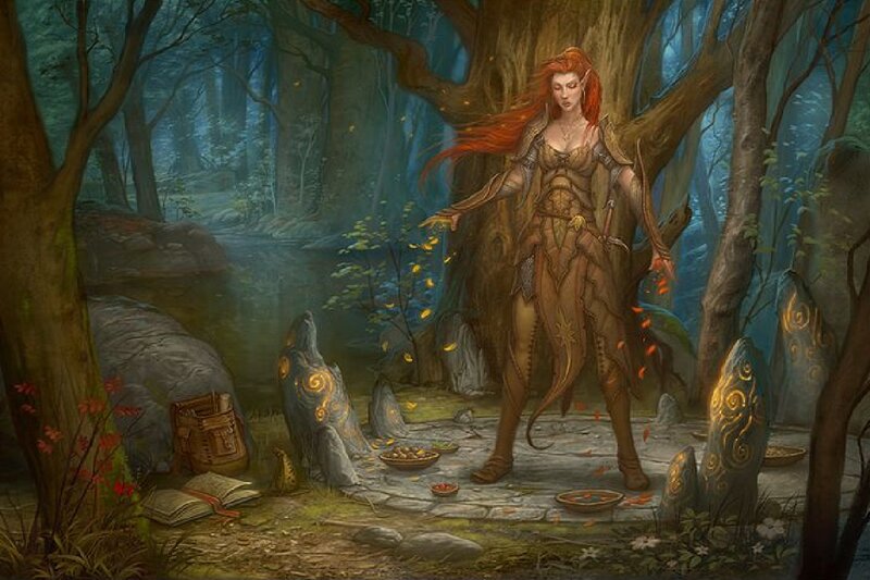 Elf Woman in Forest — Brown, Serene, Night