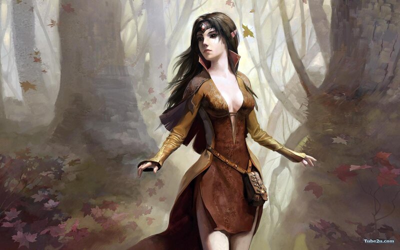 Elf Woman in Forest — Brown, Serene