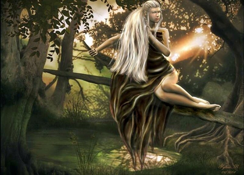 Elf Woman in Forest — Green, Dramatic, Sunset