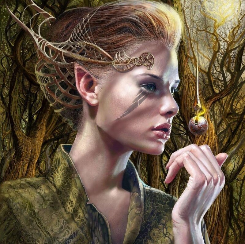 Elf Woman in Forest — Green, Mysterious