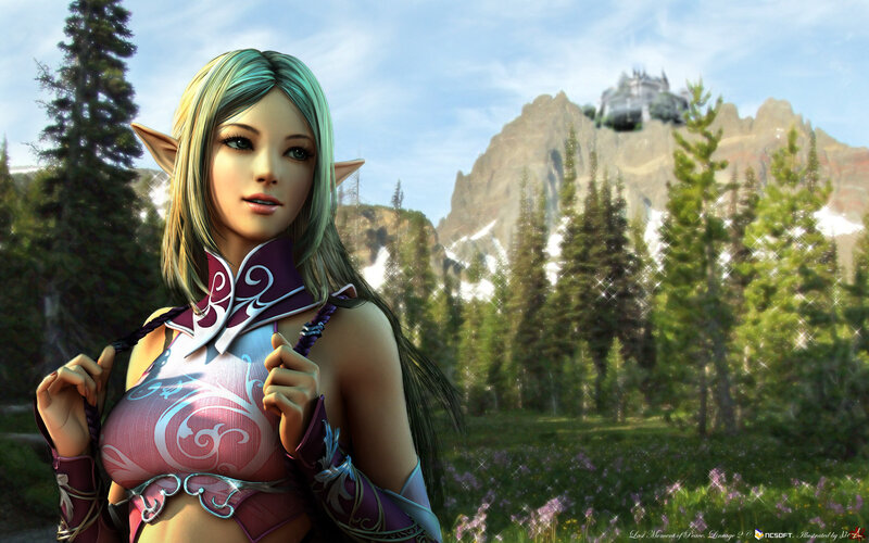 Elf Woman in Forest — Green, Serene, Afternoon, Digital Art, Mountain