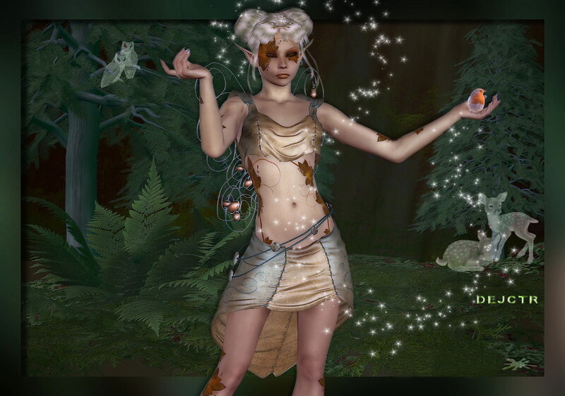 Elf Woman in Forest — Green, Serene, Night, 3d Render