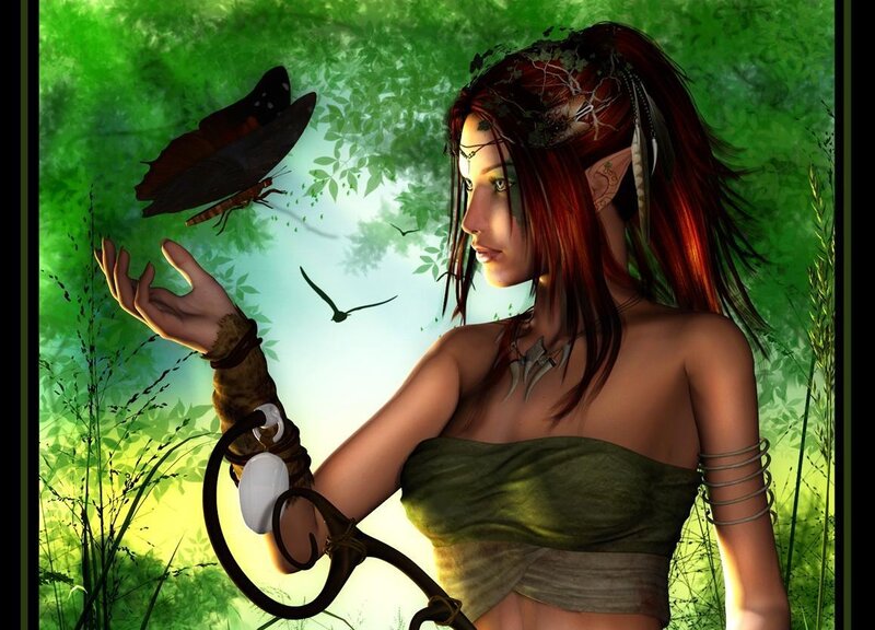Elf Woman in Forest — Green
