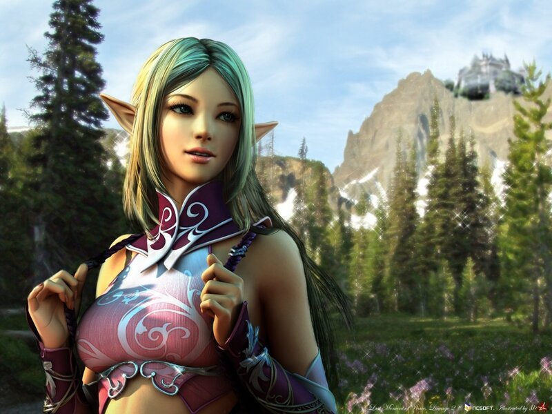 elf woman in forest landscape