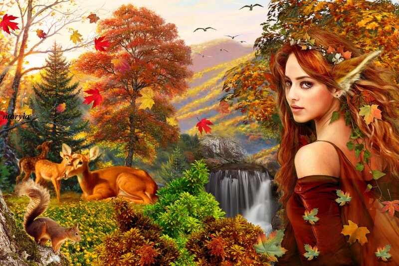 Elf Woman in Forest — Orange