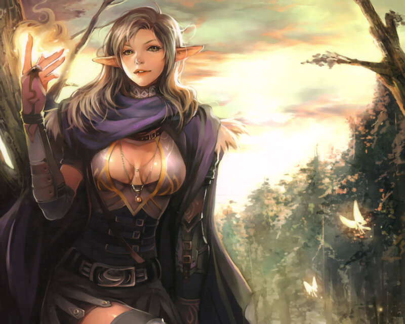 Elf Woman in Forest — Purple, Serene, Sunset