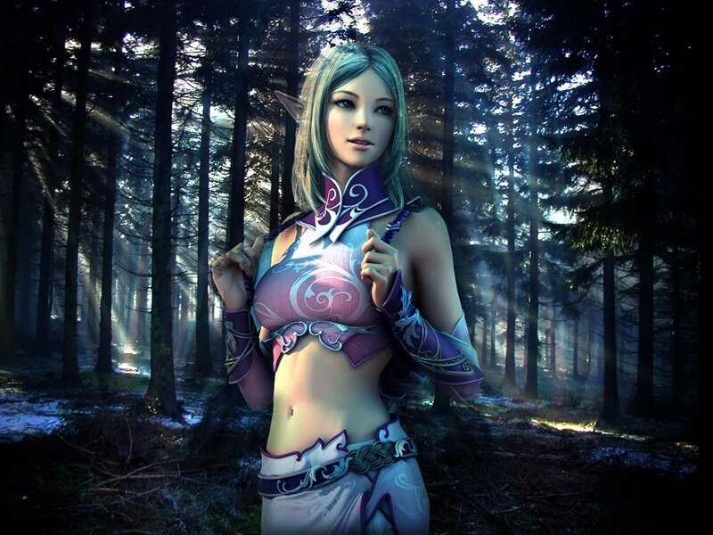 Elf Woman in Forest — Purple