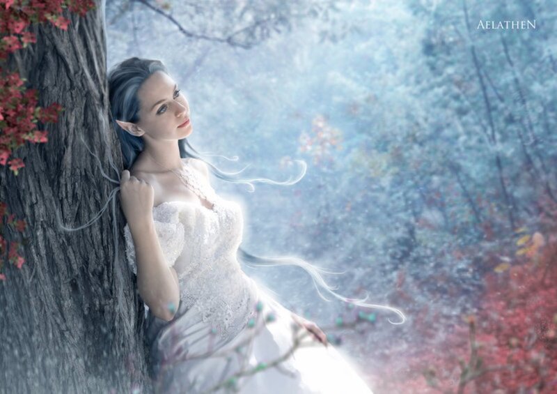 Elf Woman in Forest — White, Serene