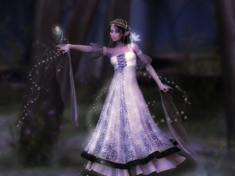 Elf Woman in Forest — White