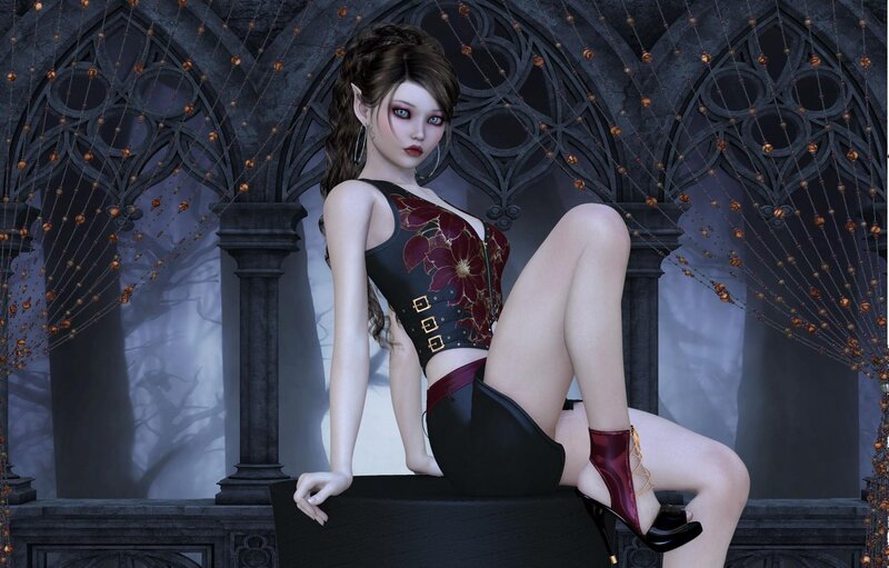 Elf Woman in Gothic Setting
